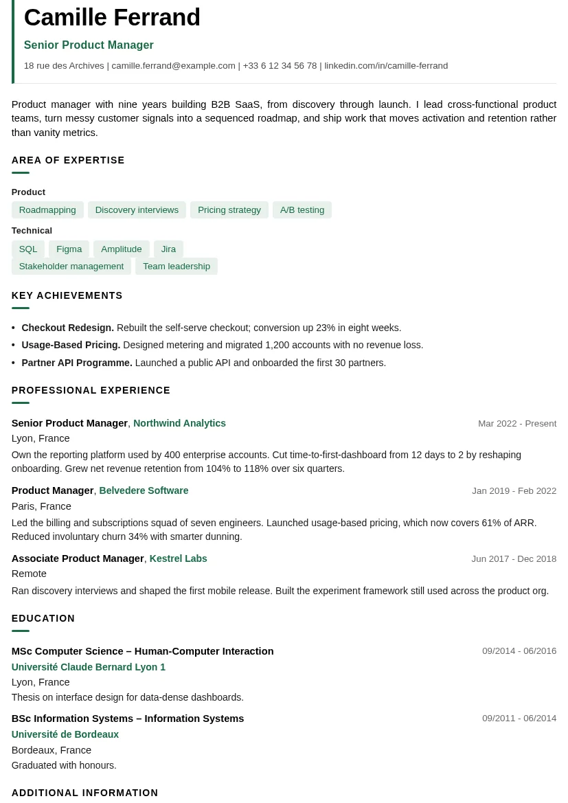 Preview of the Basic resume template