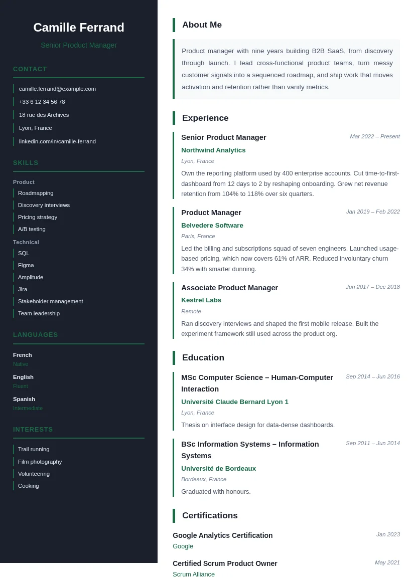 Preview of the Creative resume template